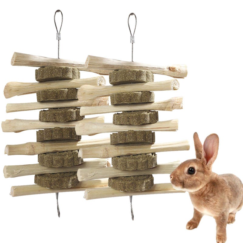kathson Guinea Pig Treats Hanging Bunny Chew Toys for Teeth Grinding, Organic Bamboo Sticks Natural Rabbit Enrichment Toys for Small Animals Hamster Chinchilla 2 Pack - Image 1